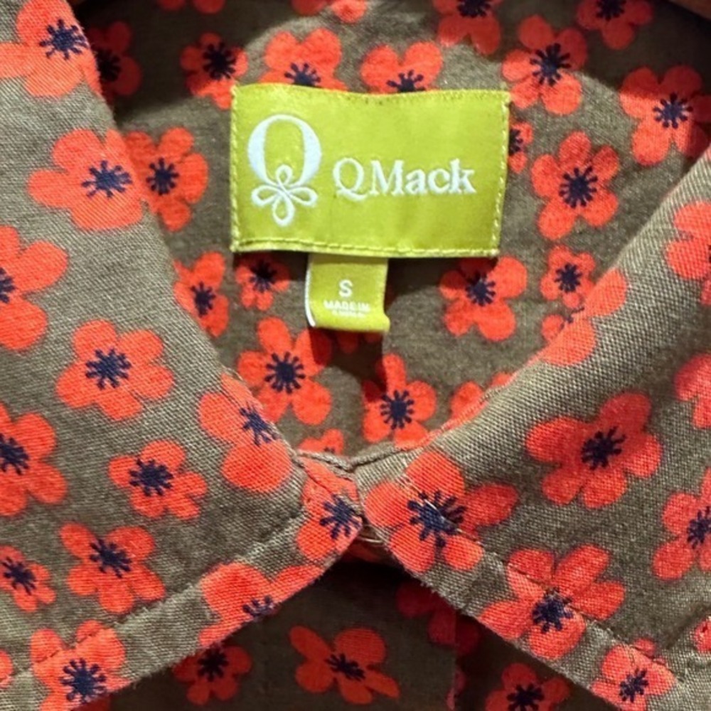 QMack Floral Button Down Shirt Womens S Orange Olive Green Excellent Cotton - Picture 4 of 8